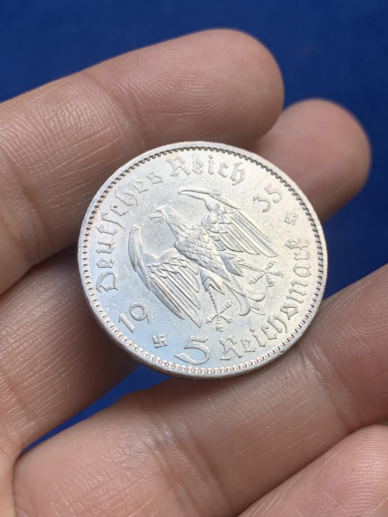 《竞宝斋》第269场- 周日，周一，周二  3场连拍 （全场包邮） 1935年 德国 教堂 5马克 银币 带点彩包浆 状态不错