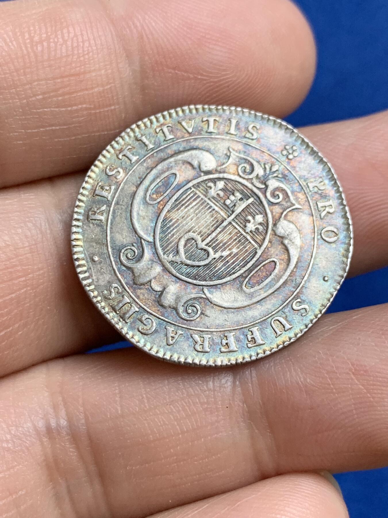 《竞宝斋》第271场-八角与章专场 周日，周一，周二  3场连拍 （全场包邮） 法国1702年路易十四昂热市银质jeton，5.66g，28.3mm