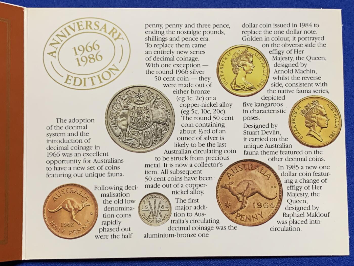 《竞宝斋》第269场- 周日，周一，周二  3场连拍 （全场包邮） 1986年澳大利亚皇家造币厂官方套币 带流通纪念币一枚