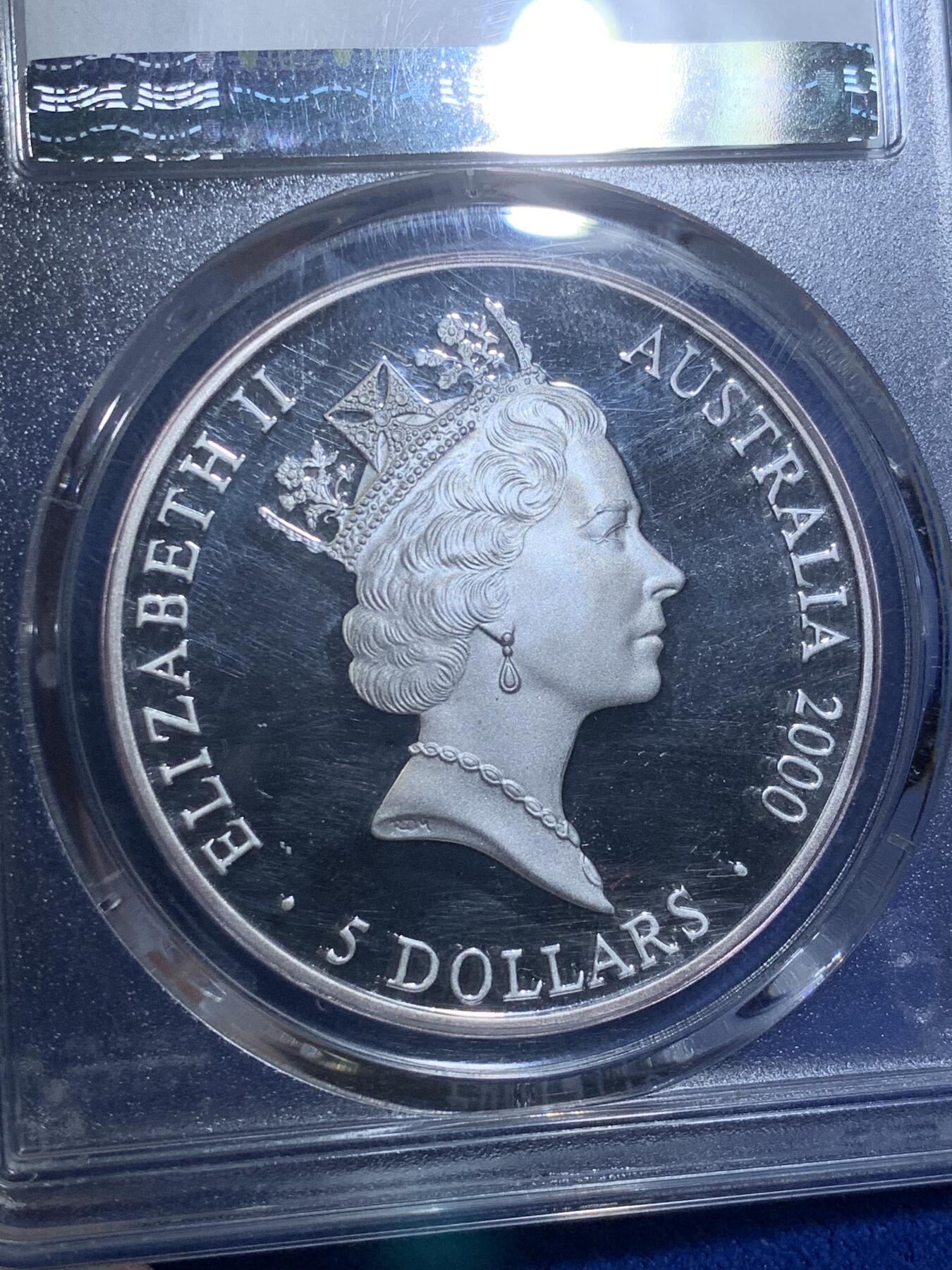 《竞宝斋》第269场- 周日，周一，周二  3场连拍 （全场包邮） PCGS PR69DCAM 澳大利亚 2000年悉尼奥运会5元彩色精制银币 澳大利亚地图