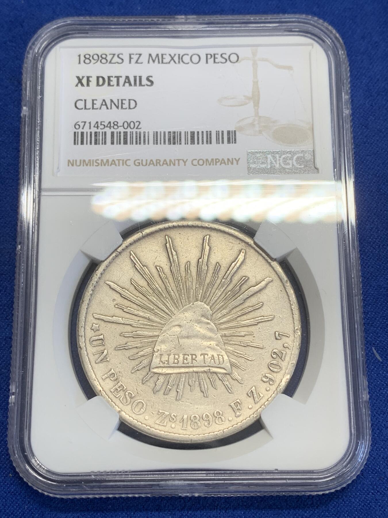 《竞宝斋》第269场- 周日，周一，周二  3场连拍 （全场包邮） NGC XFD 墨西哥1898ZS FZ直边鹰洋1比索银币