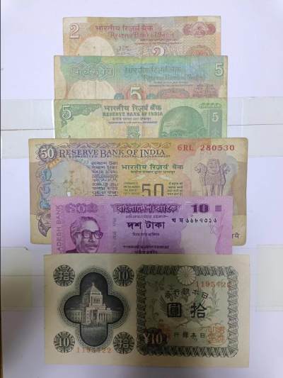 【20230523】非全新纸币第138场 - 亚洲国家6张纸币，有裂缝和破口