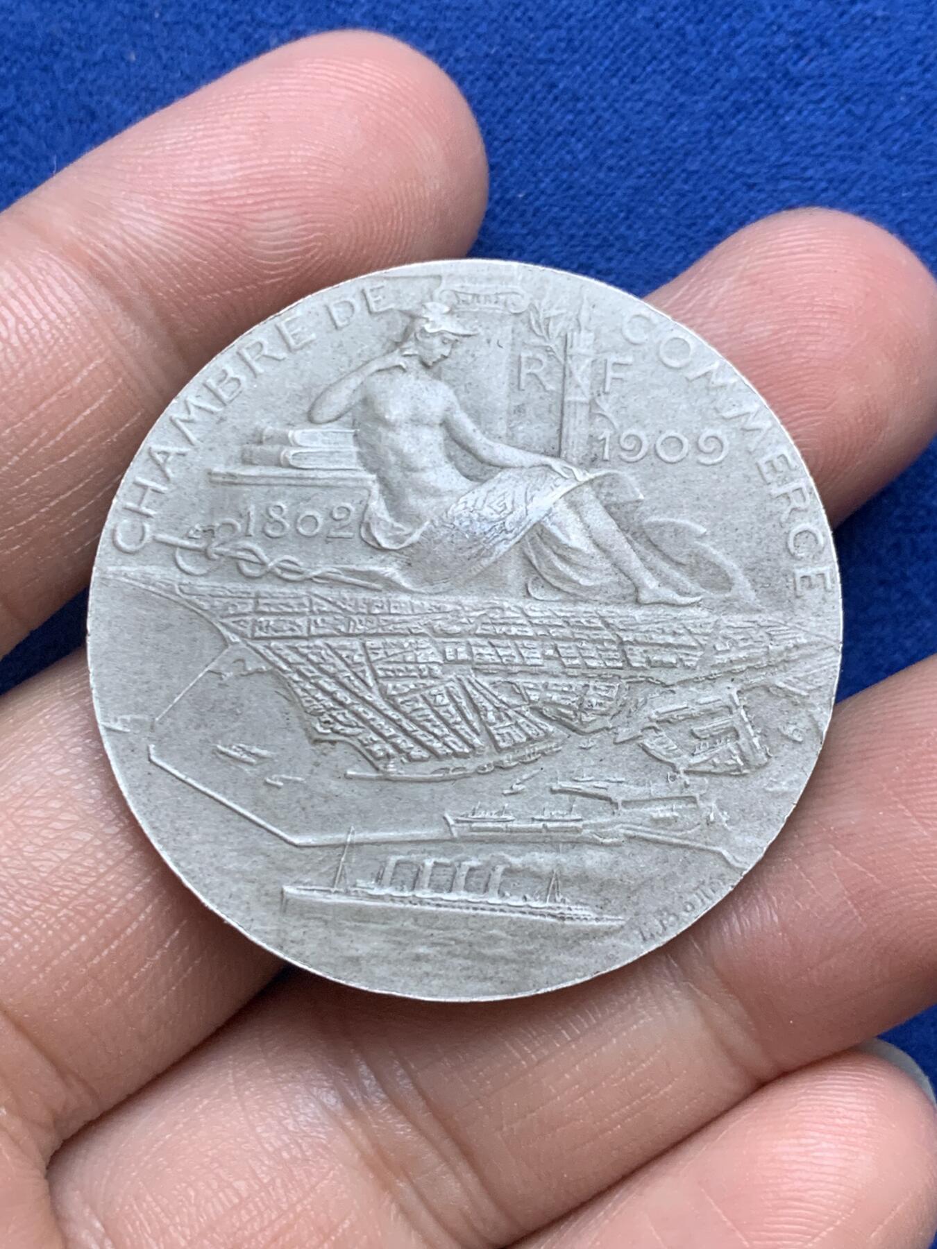 《竞宝斋》第271场-八角与章专场 周日，周一，周二  3场连拍 （全场包邮） 法国银章，勒阿弗尔商会，29.23g，39.5mm，丰饶角1ARGENT边铭