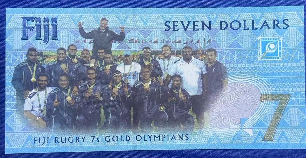 【炜奕收藏】世界精选纸币裸钞专场 2017年斐济7人橄榄球夺冠纪念钞，UNC品相，号码无47尾58