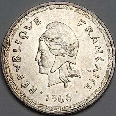 布加迪🐬～世界钱币🌾第 119 期 /  各国币及散币 - 法属新赫布里底 1966年100法郎 自由帽 玛丽安娜 发行一年纪念银币 25g 37mm 835银