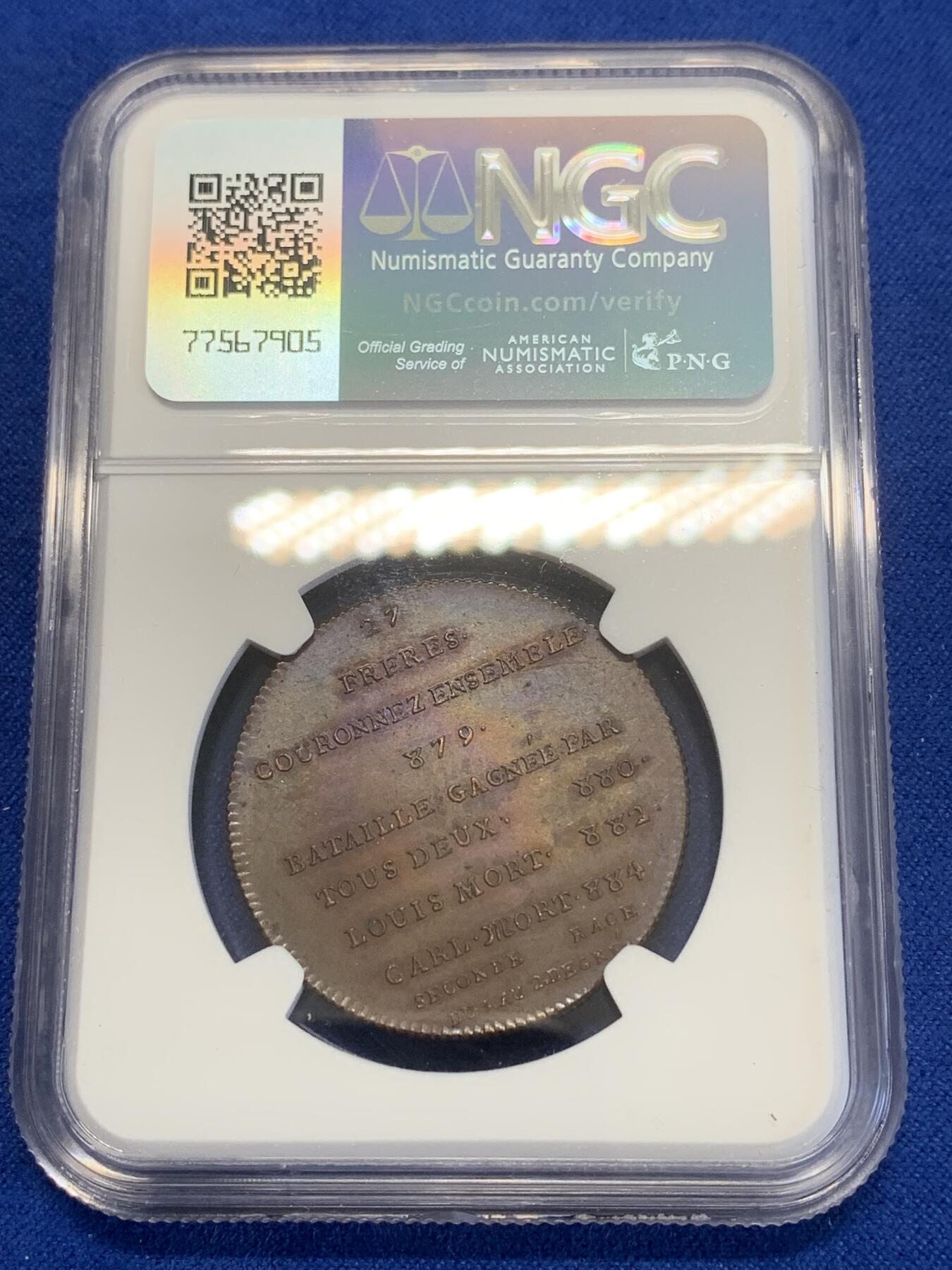 《竞宝斋》第269场- 周日，周一，周二  3场连拍 （全场包邮） NGC MS62BN 法国1830-48路易三世和卡洛曼国王头像铜章