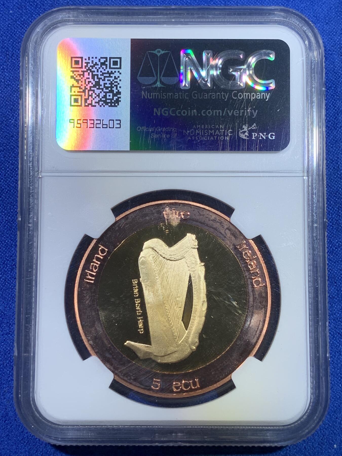 《竞宝斋》第269场- 周日，周一，周二  3场连拍 （全场包邮） NGC PF67UC 爱尔兰1995年圣帕特里克5欧元双金属精制币 唯一亚军分 更高分仅一枚