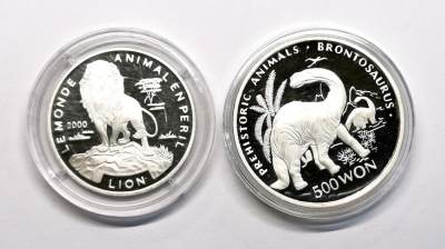 凡希社世界钱币微拍第二百六十九期 - 多哥狮子与朝鲜恐龙克朗型大银一对好品！