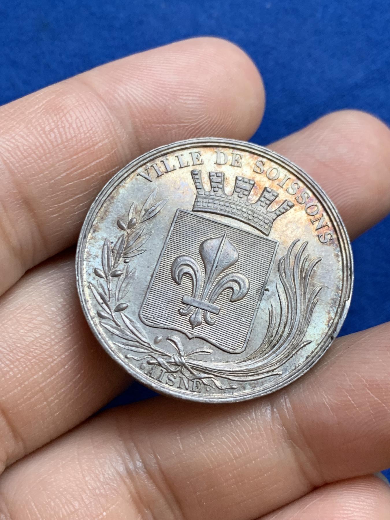 《竞宝斋》第271场-八角与章专场 周日，周一，周二  3场连拍 （全场包邮） 法国银质代币，苏瓦松市议会，13.71g，32.8mm，早期无边铭