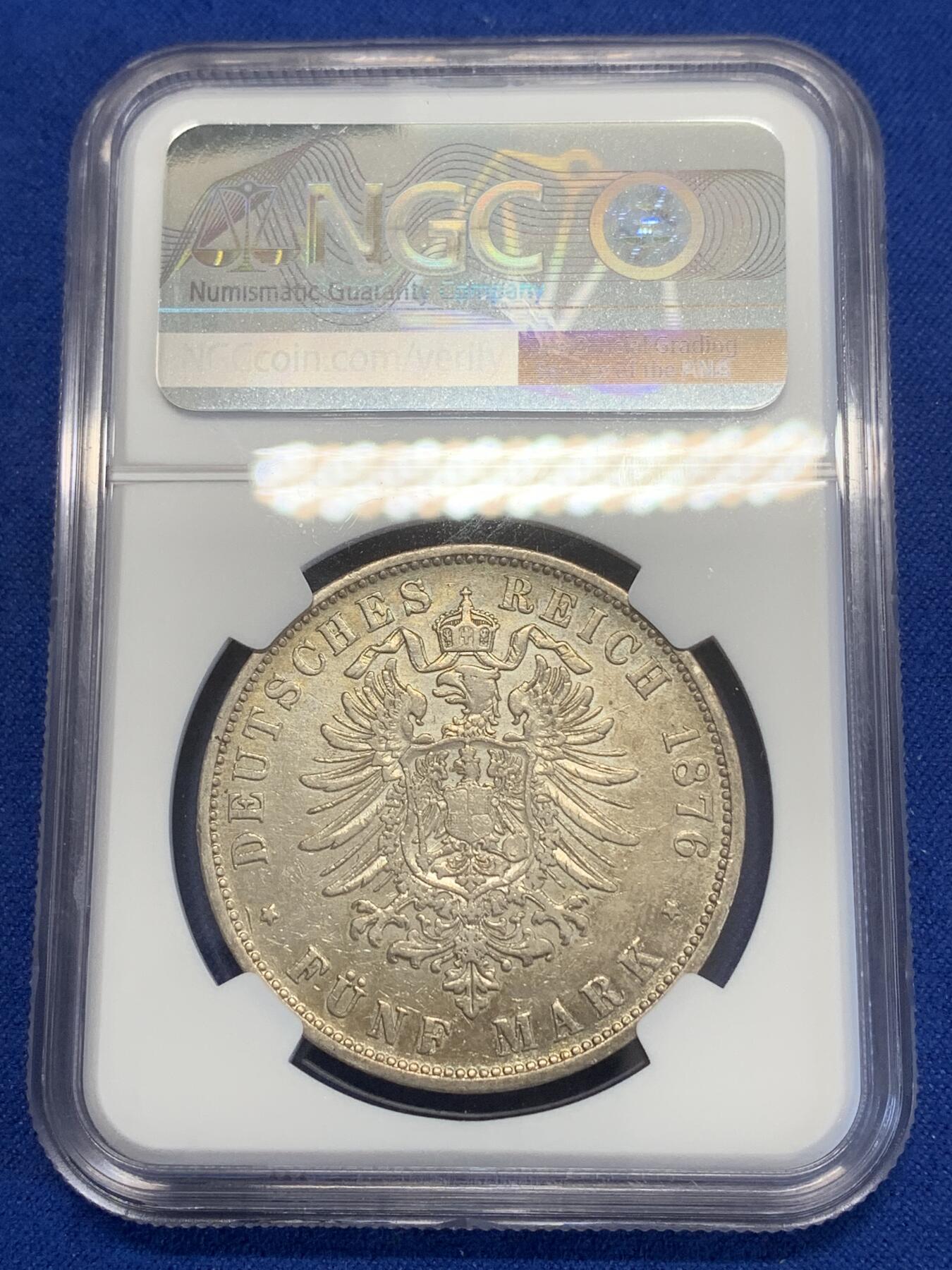 《竞宝斋》第269场- 周日，周一，周二  3场连拍 （全场包邮） NGC VF 德国 1876年 符滕堡 5马克 银币 实物很好 低评