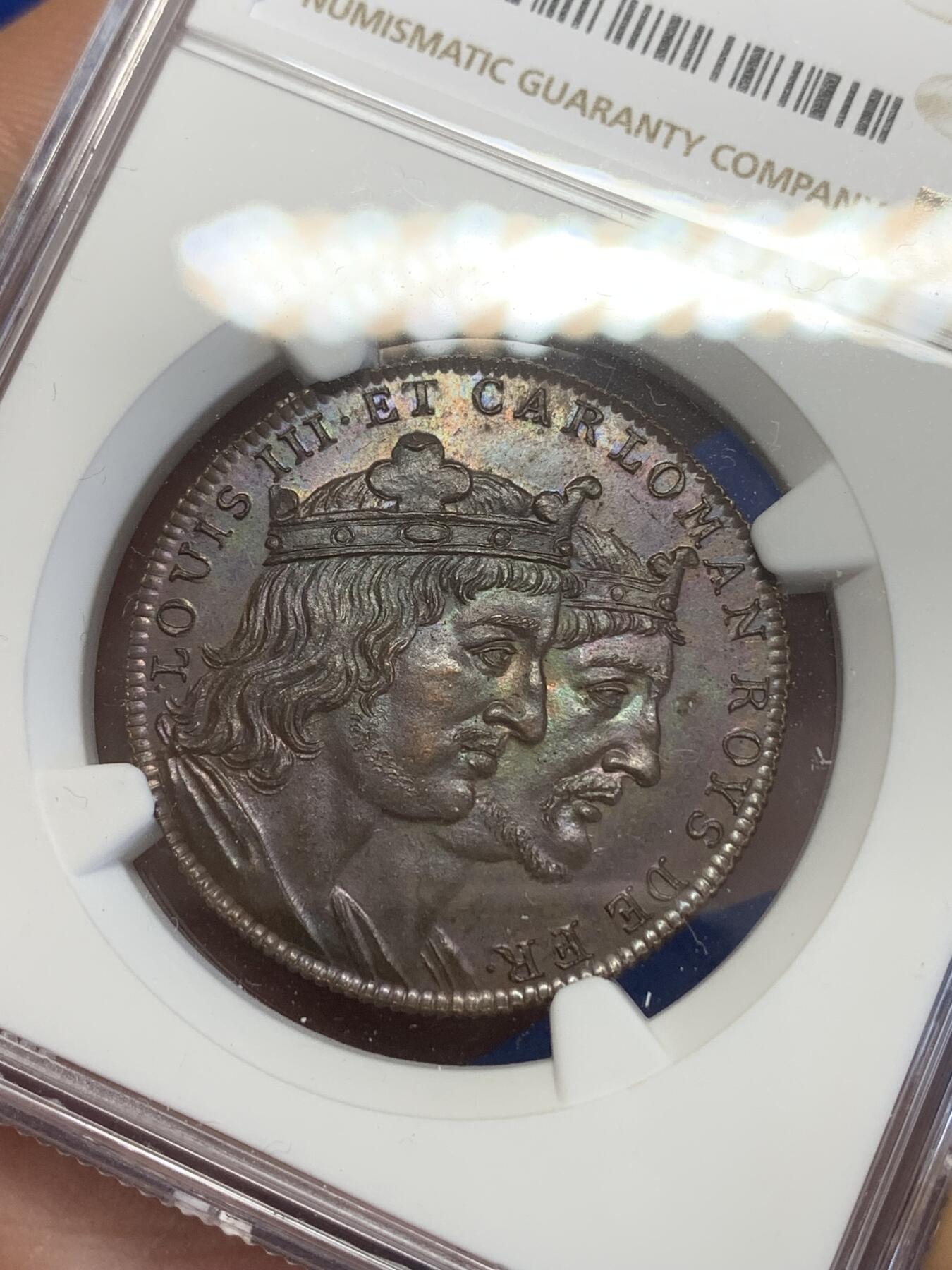 《竞宝斋》第269场- 周日，周一，周二  3场连拍 （全场包邮） NGC MS62BN 法国1830-48路易三世和卡洛曼国王头像铜章