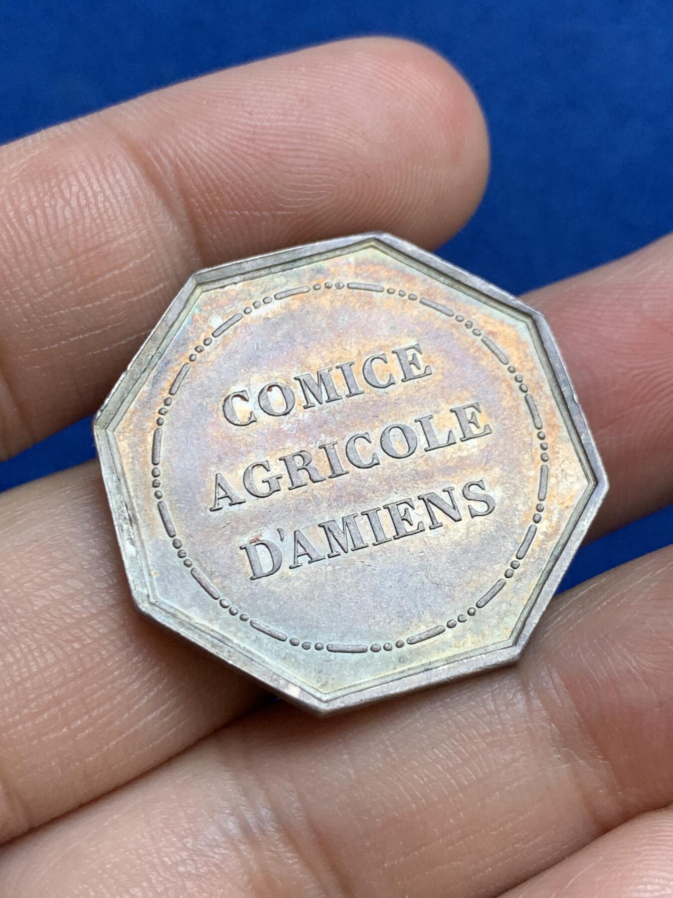 《竞宝斋》第271场-八角与章专场 周日，周一，周二  3场连拍 （全场包邮） 法国八角银章，亚眠农业、园艺、渔业和狩猎公司，14.48g，30.3mm，船锚+C边铭（1841-1842）