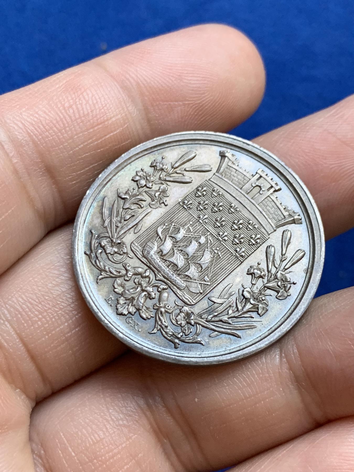 《竞宝斋》第271场-八角与章专场 周日，周一，周二  3场连拍 （全场包邮） 法国学院和学术团体美术委员会银质jeton，10.88g，32.8mm，早期无边铭