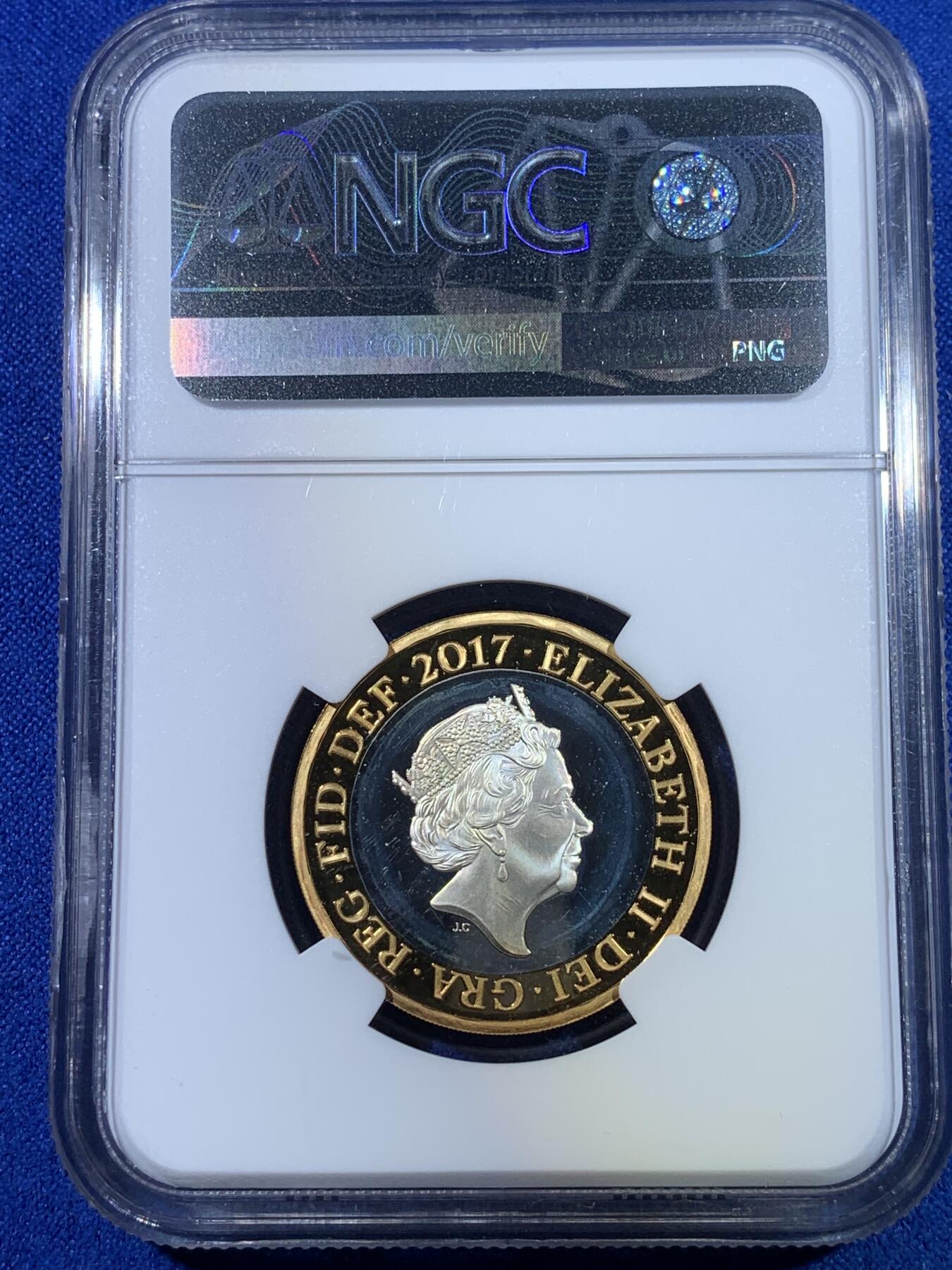 《竞宝斋》第269场- 周日，周一，周二  3场连拍 （全场包邮） NGC PF69UC 2017年 英国简奥斯丁纪念双色镀金银币 获奖币 设计优美