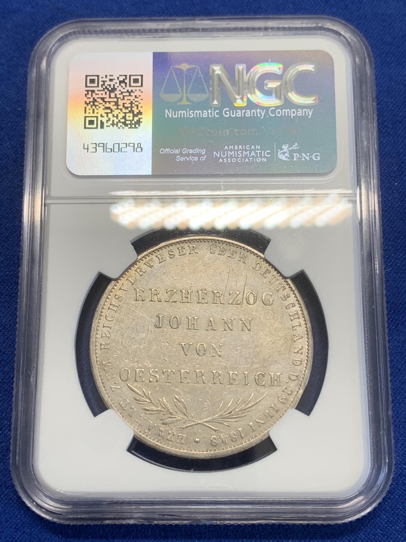 《竞宝斋》第269场- 周日，周一，周二  3场连拍 （全场包邮） NGC AUD 德国1848年法兰克福双头鹰2盾银币