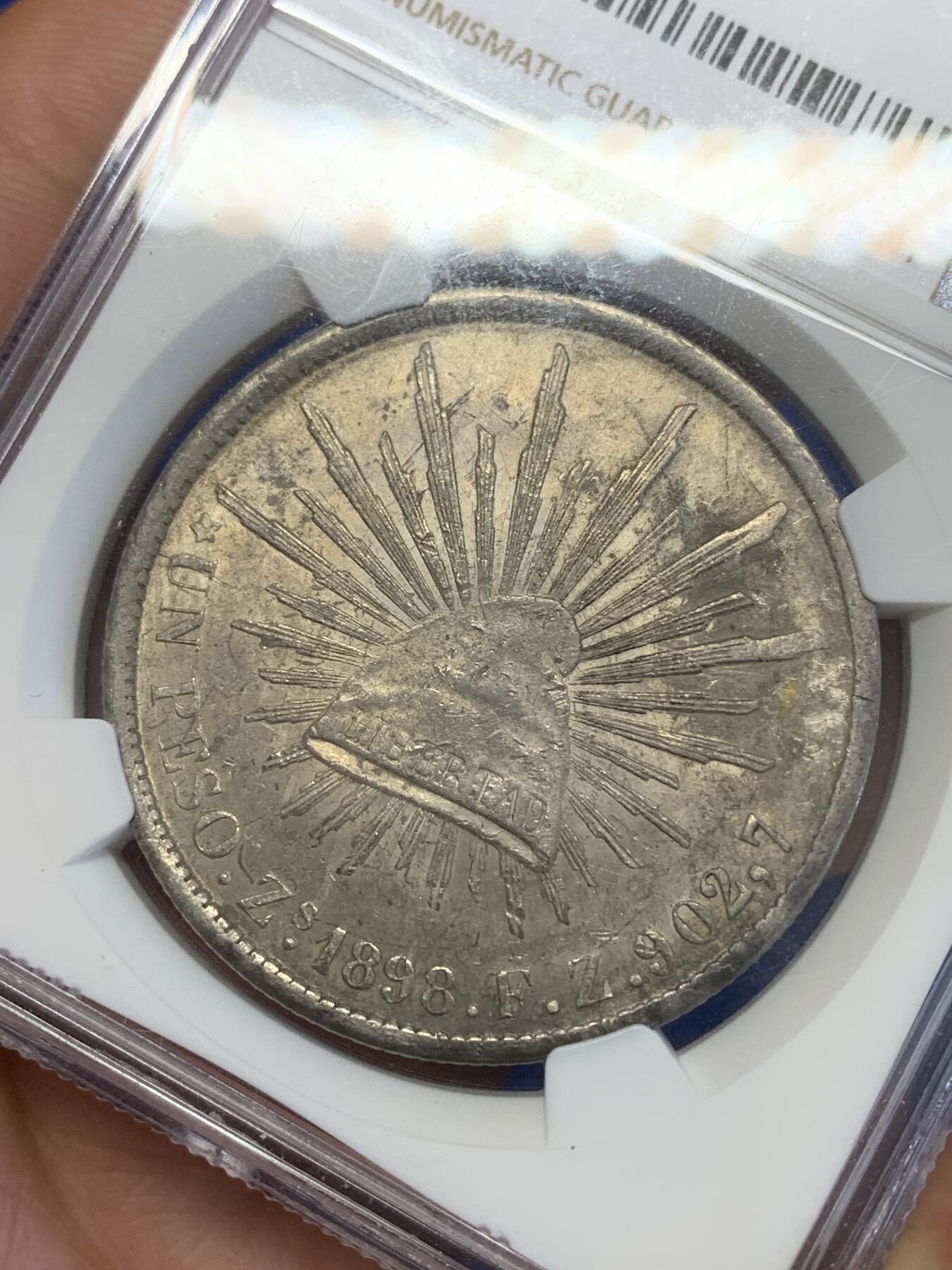 《竞宝斋》第269场- 周日，周一，周二  3场连拍 （全场包邮） NGC AUD 墨西哥 1898年ZS FZ少见直边鹰洋 原味老包浆 打制精美 底板带彩转光 经典潜力品种