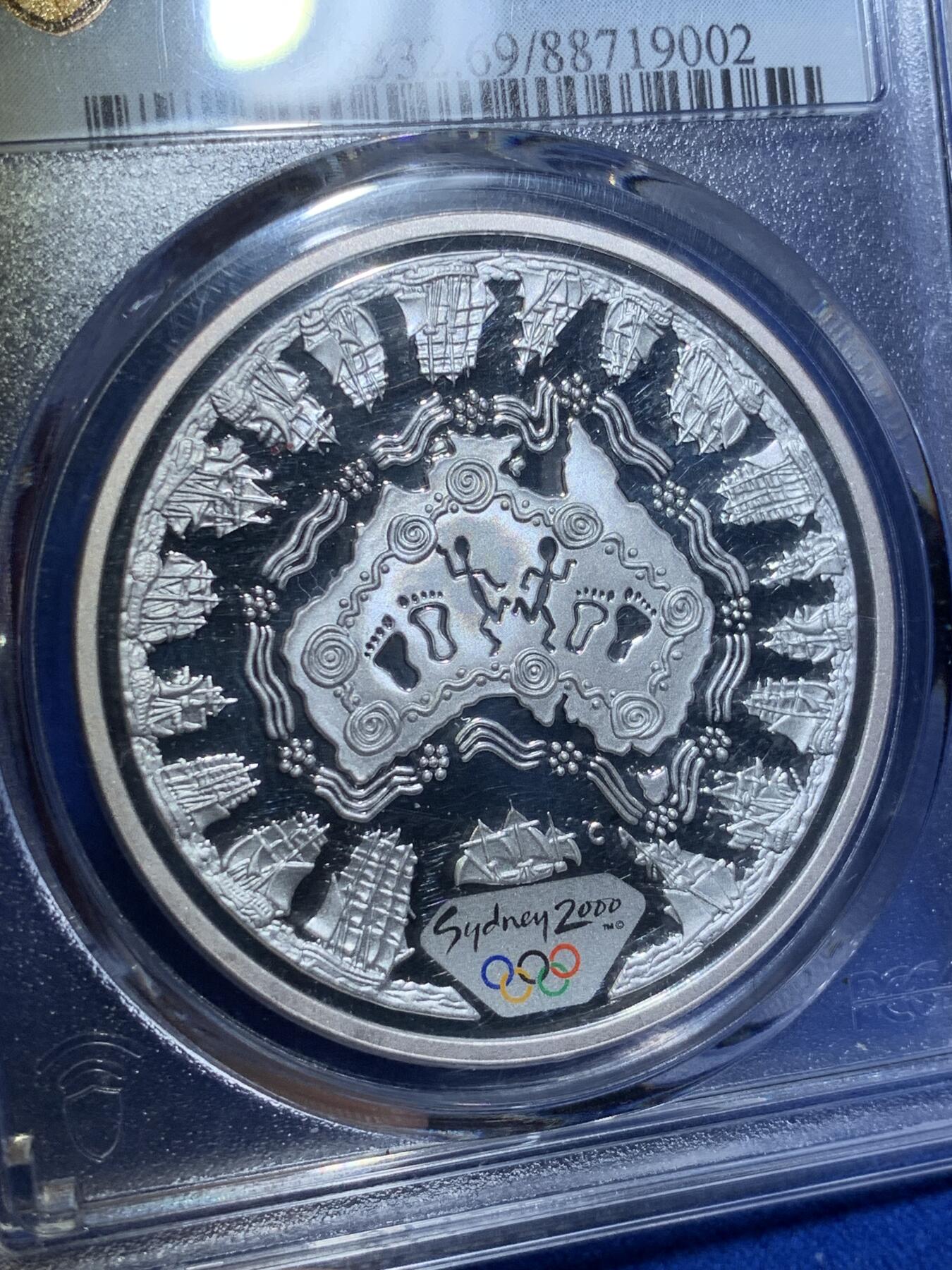 《竞宝斋》第269场- 周日，周一，周二  3场连拍 （全场包邮） PCGS PR69DCAM 澳大利亚 2000年悉尼奥运会5元彩色精制银币 澳大利亚地图