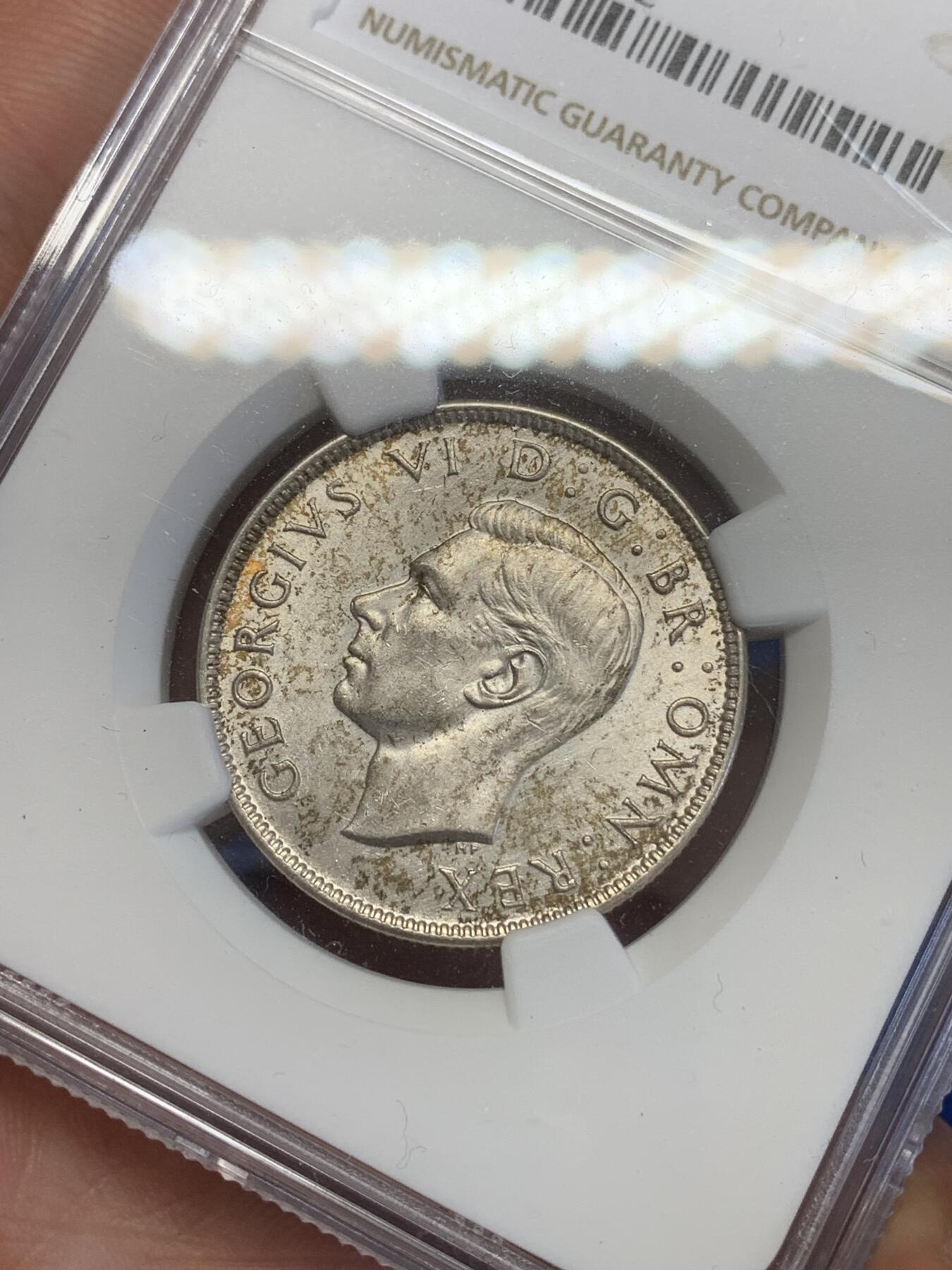 《竞宝斋》第269场- 周日，周一，周二  3场连拍 （全场包邮） NGC UNCD 英国 1943年 乔治六世 2先令 银币