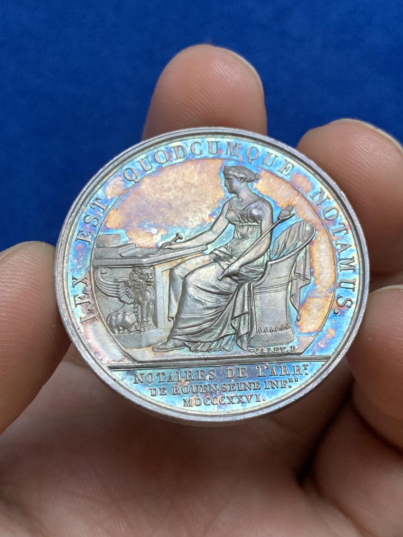 《竞宝斋》第271场-八角与章专场 周日，周一，周二  3场连拍 （全场包邮） 法国查理十世鲁昂公证人银质代币，17.52g，35.2mm，早期无边铭