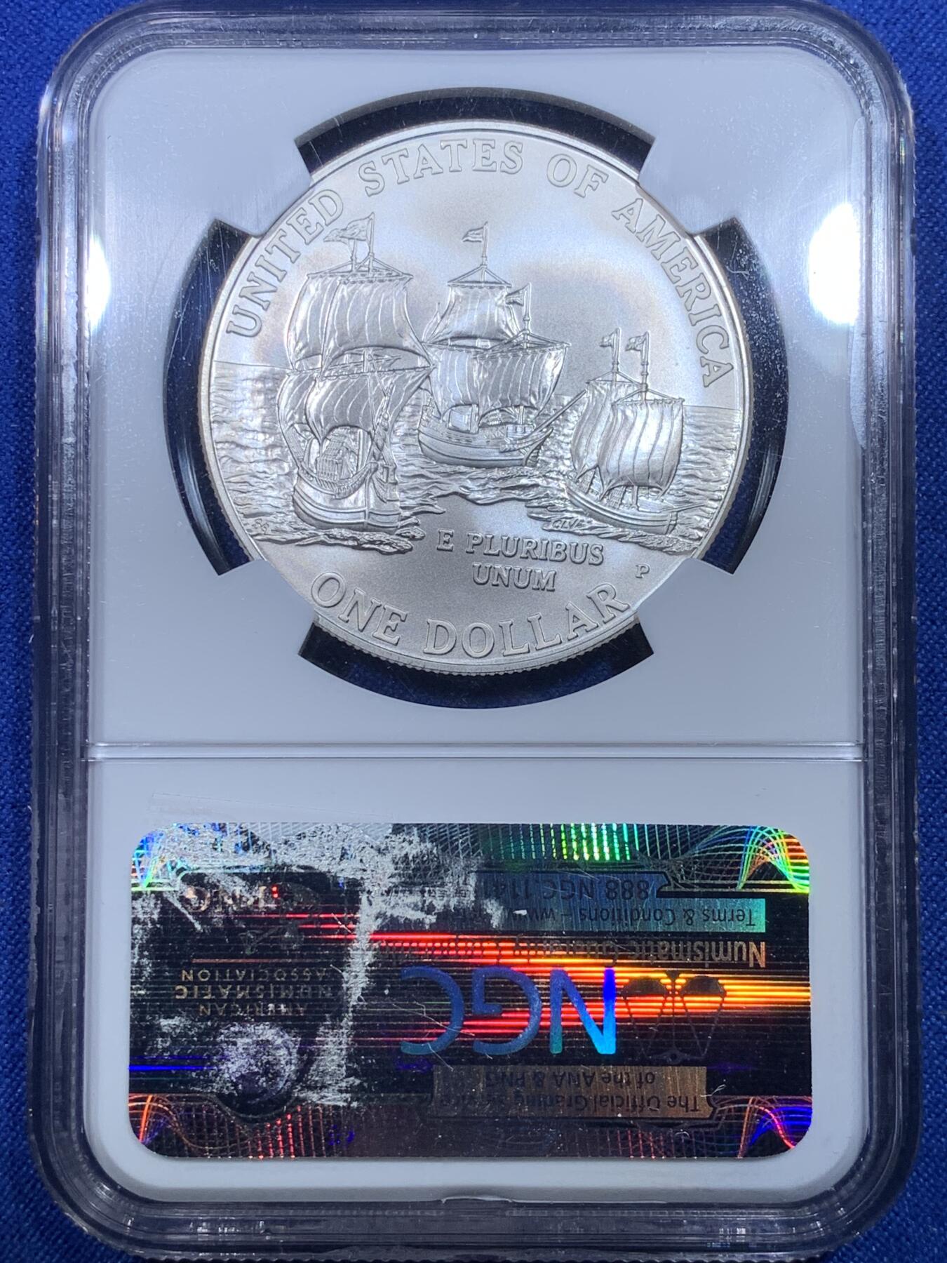 《竞宝斋》第269场- 周日，周一，周二  3场连拍 （全场包邮） NGC MS70 美国2007年詹姆斯敦建城400周年1美元磨砂银币 2009年度克劳斯世界硬币大奖赛之年度最佳历史意义银币 900银