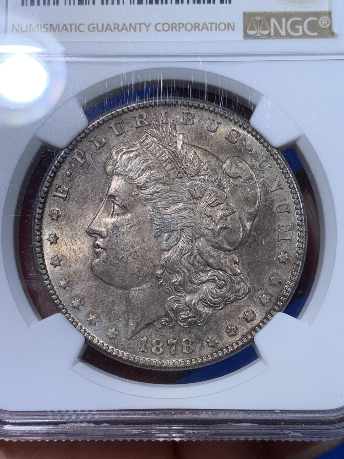 《竞宝斋》第269场- 周日，周一，周二  3场连拍 （全场包邮） NGC MS63 美国1878年摩根1美元大银币 摩根首年 通体栗色 深彩包浆 状态极佳