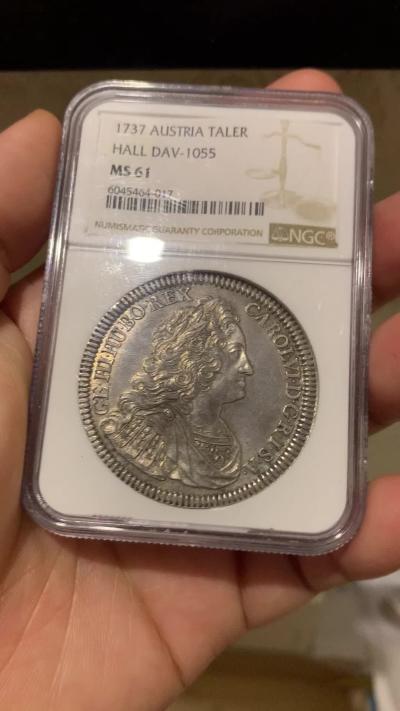 《竞宝斋》第269场- 周日，周一，周二  3场连拍 （全场包邮） NGC MS61 神罗奥地利1737年卡尔六世1泰勒银币