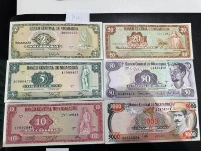 《外钞收藏家》第三百七十期（美洲纸币+其他） - 尼加拉瓜早期套币2/5/10/20/50/5000，6枚	P121-146 全新 轻微潮
