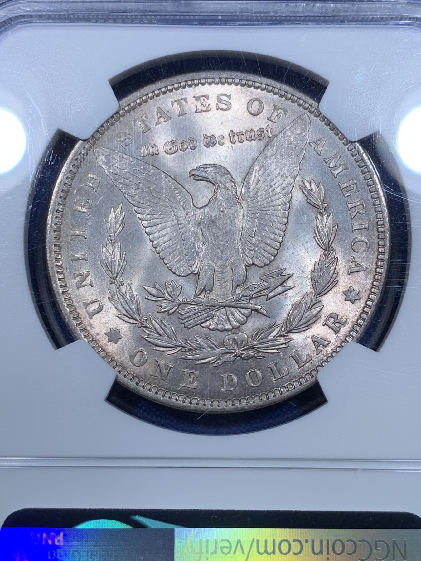 《竞宝斋》第269场- 周日，周一，周二  3场连拍 （全场包邮） NGC MS64 美国 1888年 摩根银币 原味五彩 美轮美奂