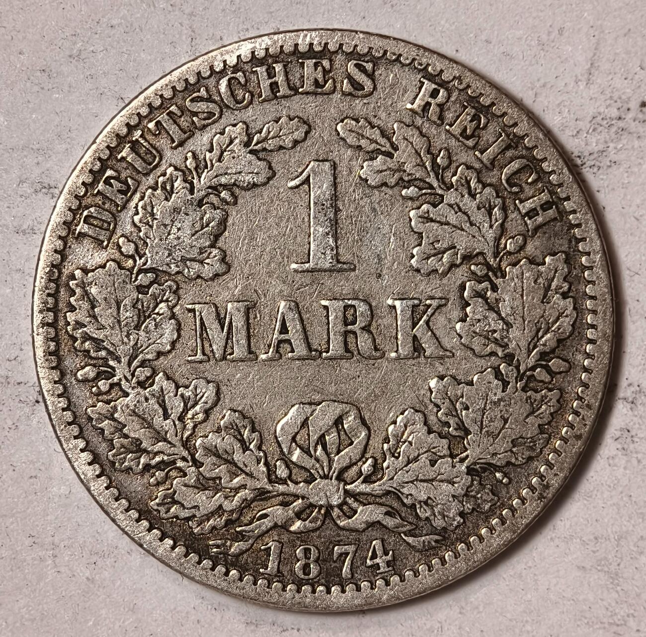 紫瑗钱币——第352期拍卖 德国 1874年 A版 第二帝国 短翅 1马克 5.5克 0.9银