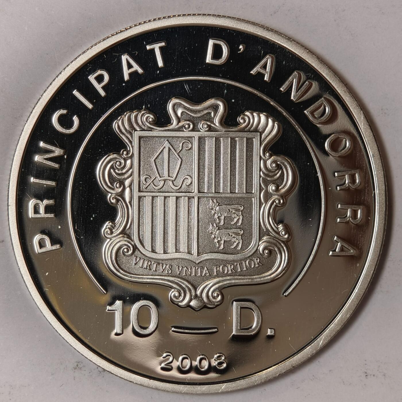 紫瑗钱币——第352期拍卖 安道尔 2008年 温哥华冬奥会 越野滑雪 10第纳尔 28.28克 0.925银 精制