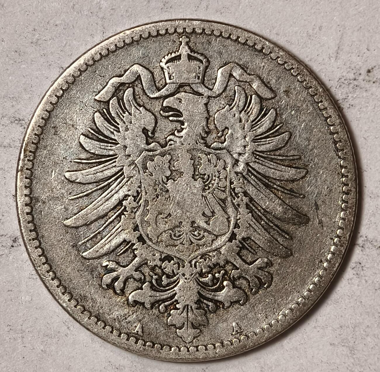 紫瑗钱币——第352期拍卖 德国 1874年 A版 第二帝国 短翅 1马克 5.5克 0.9银