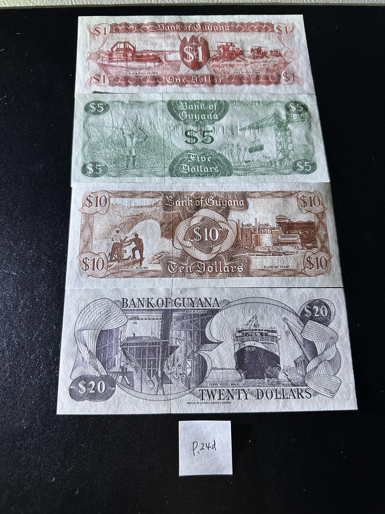 《外钞收藏家》第三百七十期（美洲纸币+其他） 圭亚那1966版，1/5/10/20元，4枚难得的全套	P21-24 全新20有极轻微潮点