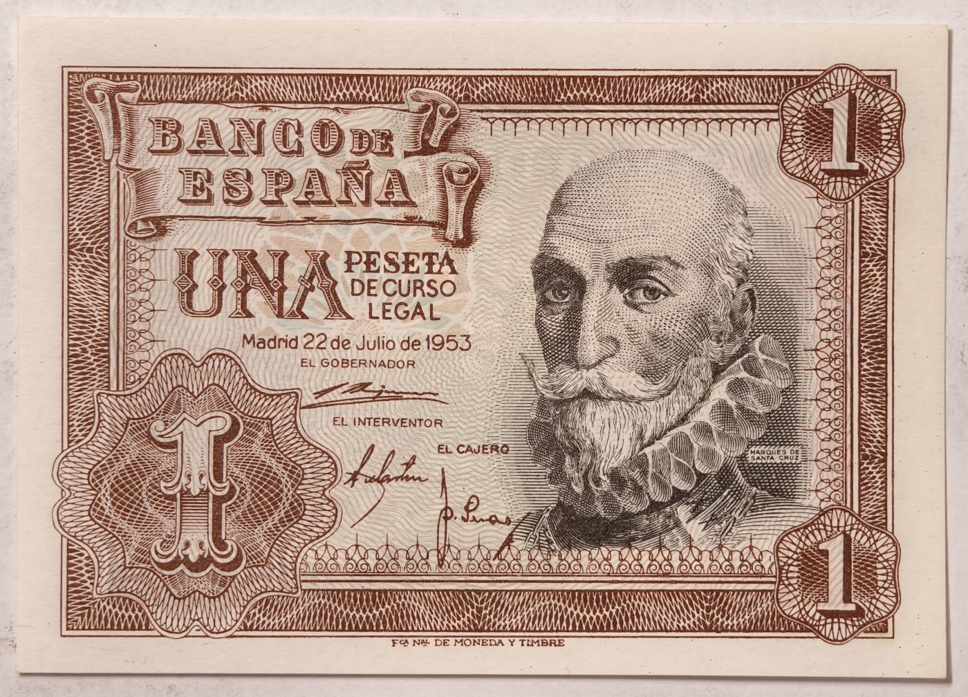 紫瑗钱币——第351期拍卖——纸币场 西班牙 1953年 阿尔瓦罗 1比塞塔 UNC 