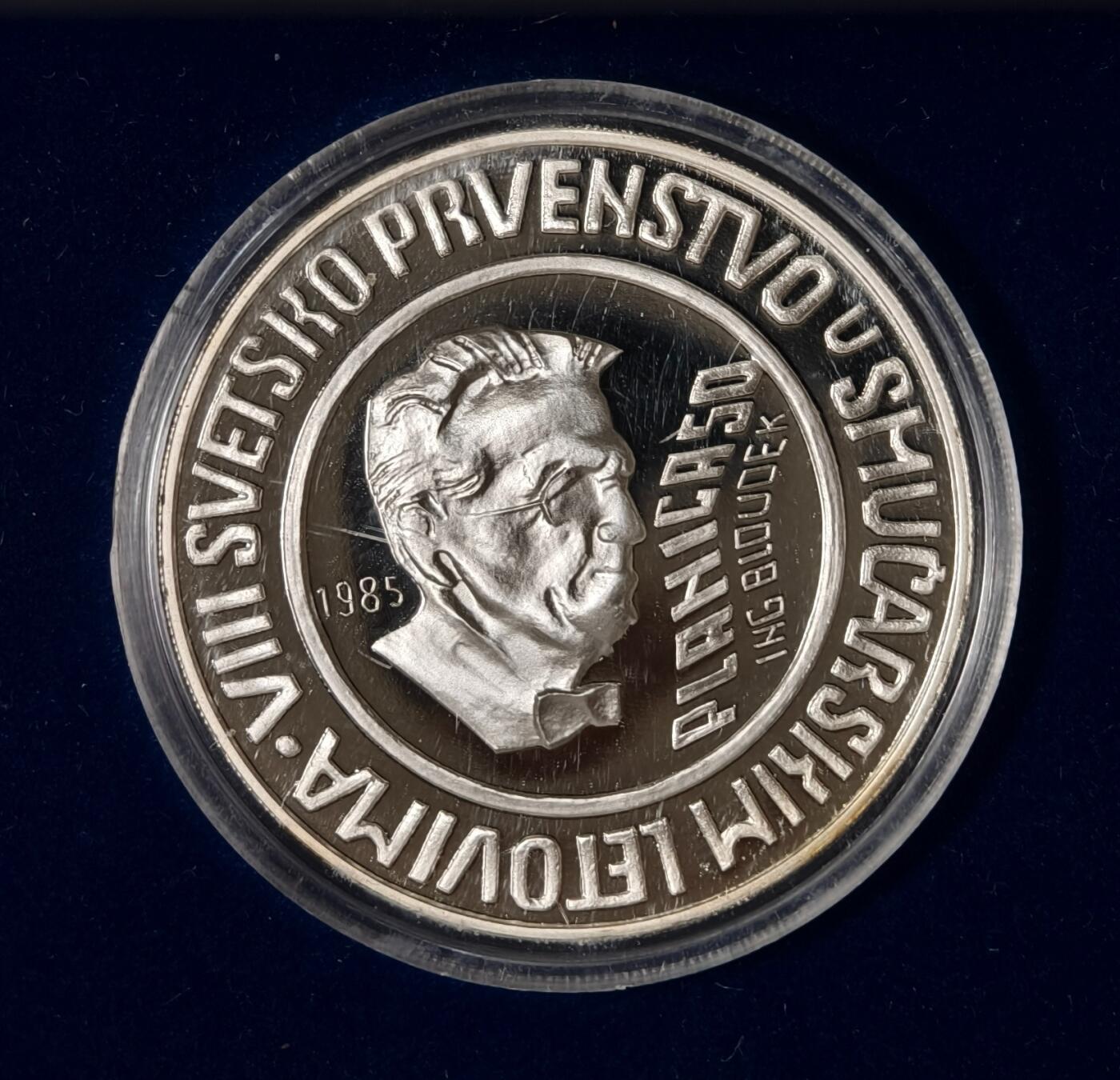 紫瑗钱币——第352期拍卖 南斯拉夫 1985年 跳台滑雪锦标赛 布劳德克 1000第纳尔 23克 0.925银 精制 原盒证书