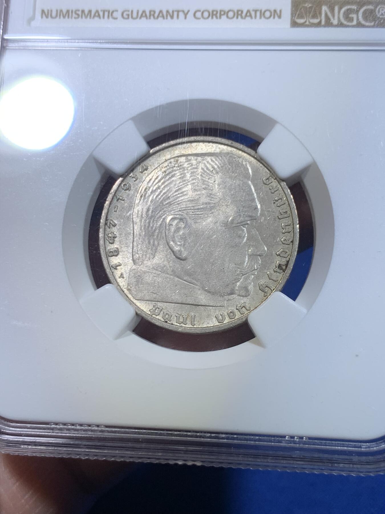 《竞宝斋》第269场- 周日，周一，周二  3场连拍 （全场包邮） NGC MS64 1937年德国2马克银币 BU五彩车轮光 老盒低评