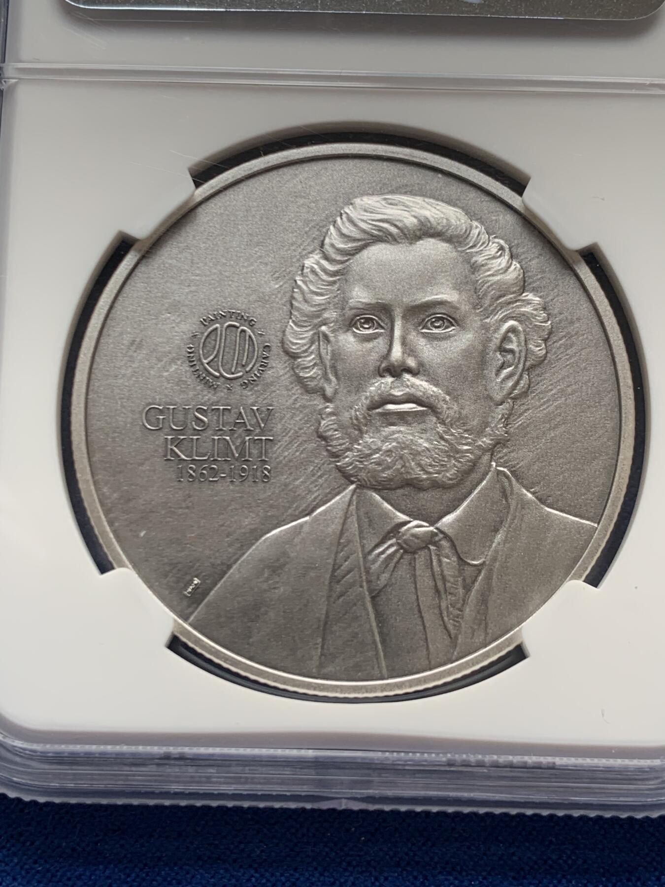 《竞宝斋》第269场- 周日，周一，周二  3场连拍 （全场包邮） NGC PF70 2021年首期PCM世界名画系列之克里姆特《阿黛尔》彩色银章 1盎司999银 限量399枚 盒证齐全 31.1克 40.4mm