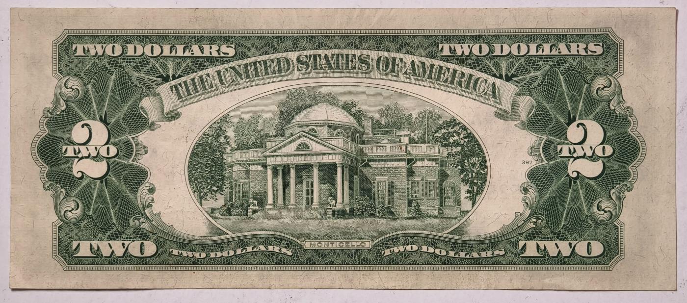 紫瑗钱币——第351期拍卖——纸币场 美国 1953年 B序列 托马斯·杰斐逊 2美元 红印 政府券 AU