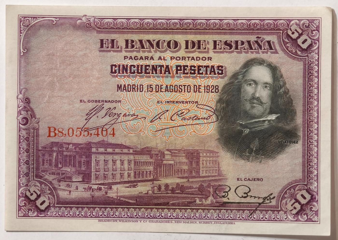 紫瑗钱币——第351期拍卖——纸币场 西班牙 1928年 油画《布雷达的献城》50比塞塔 UNC-
