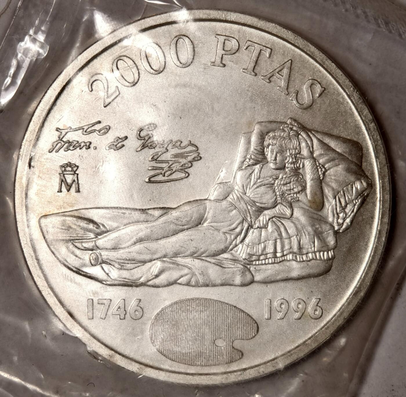 紫瑗钱币——第352期拍卖 西班牙 1996年 堂·吉诃德250周年 2000比塞塔 18克 0.925银 UNC 原封