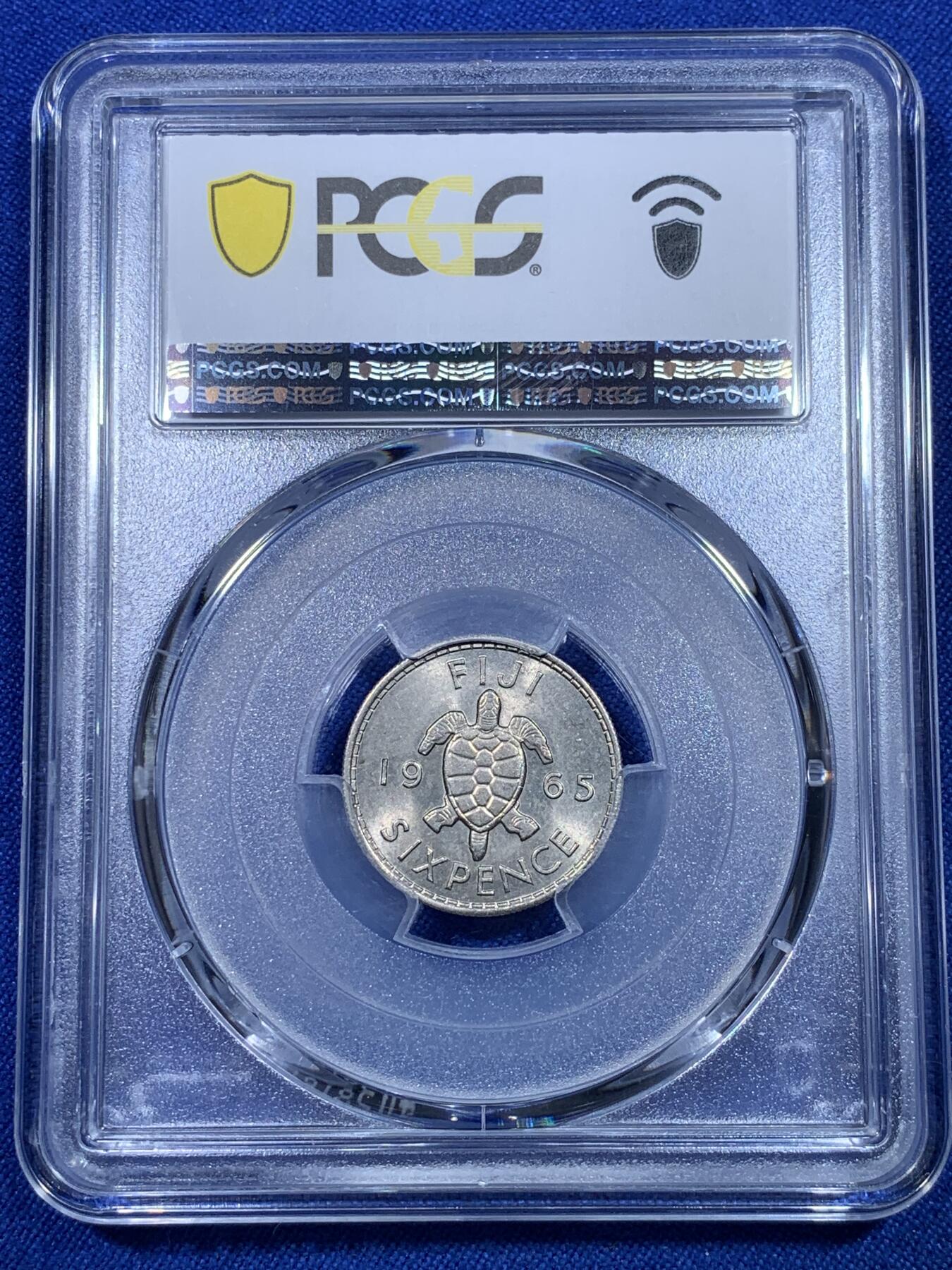 《竞宝斋》第269场- 周日，周一，周二  3场连拍 （全场包邮） PCGS  MS65 斐济1965年海龟6便士镍币