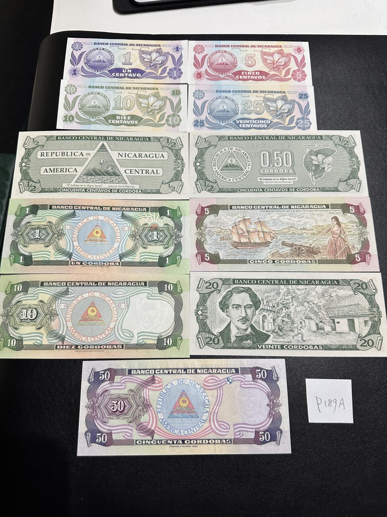 《外钞收藏家》第三百七十期（美洲纸币+其他） 尼加拉瓜套币1分/5分/10分/25分/50分/50分/1/5/10/20/50，11枚	P167-189A 全新 个别极轻微潮点