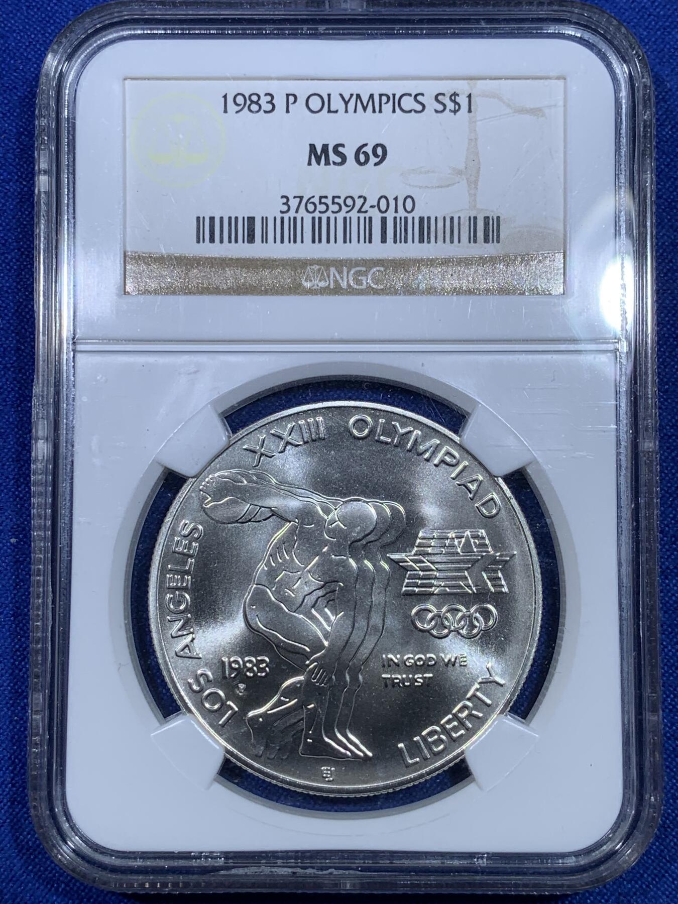 《竞宝斋》第269场- 周日，周一，周二  3场连拍 （全场包邮） NGC MS69 美国1983年P版奥运1美元大银币