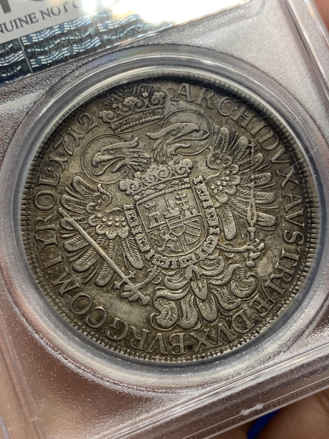 《竞宝斋》第269场- 周日，周一，周二  3场连拍 （全场包邮） PCGS AU 神圣罗马帝国 1712 查理六世 大波浪 泰勒银币 原味包浆 加厚盒装 少见头像 细节非常好