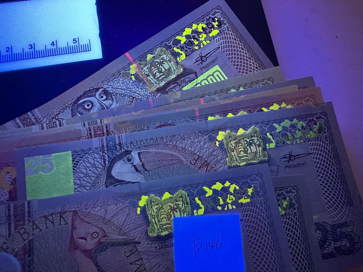 《外钞收藏家》第三百七十期（美洲纸币+其他） 苏里南2000年版套币，5/10/25/100/500/1000/5000/10000/25000盾，9枚难得的全套	P146-154 全新 除了最大面额 其他都有个别黄潮斑 最大面额25000品相好