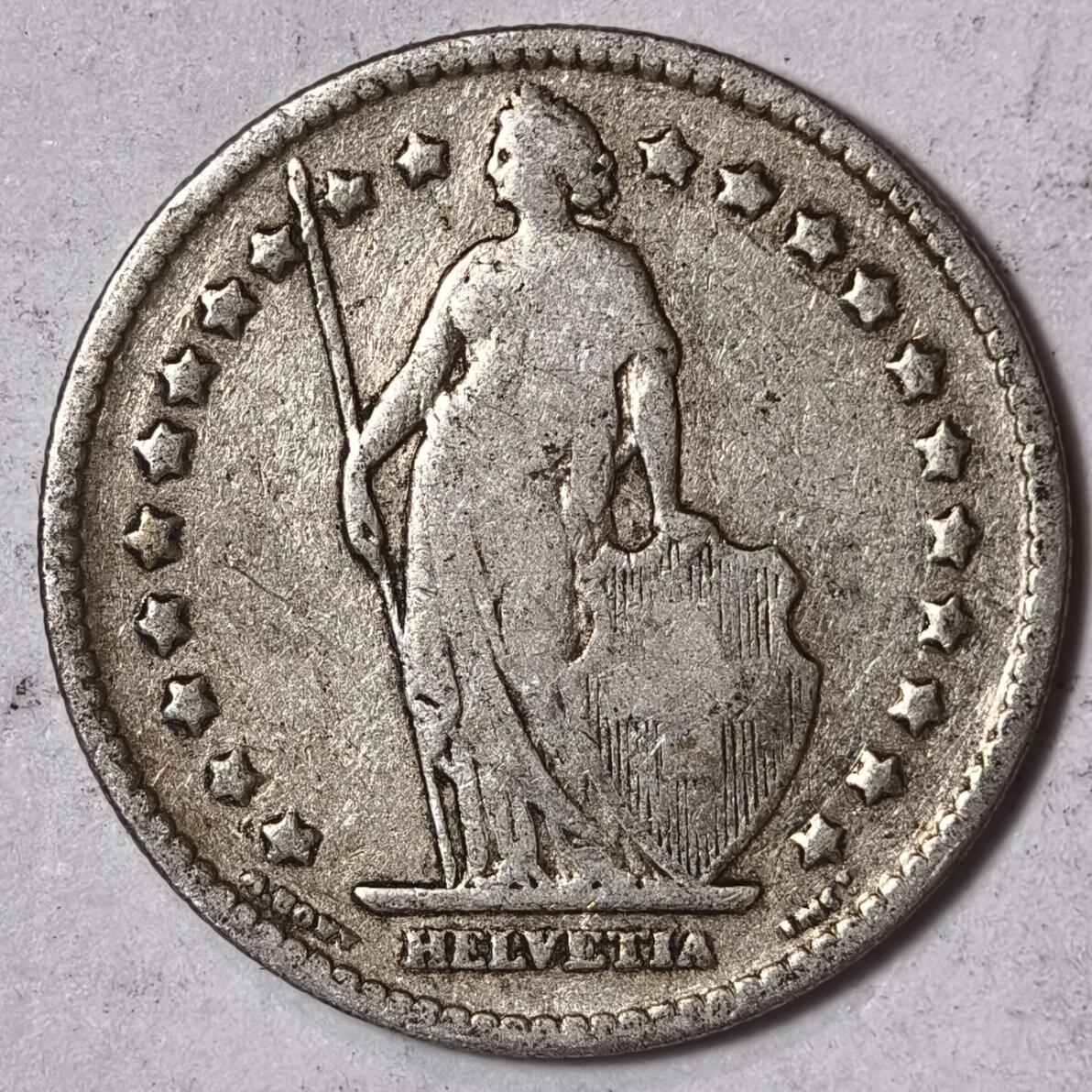 紫瑗钱币——第352期拍卖 瑞士 1903年B 赫尔维蒂女神 1法郎 5克 0.835银