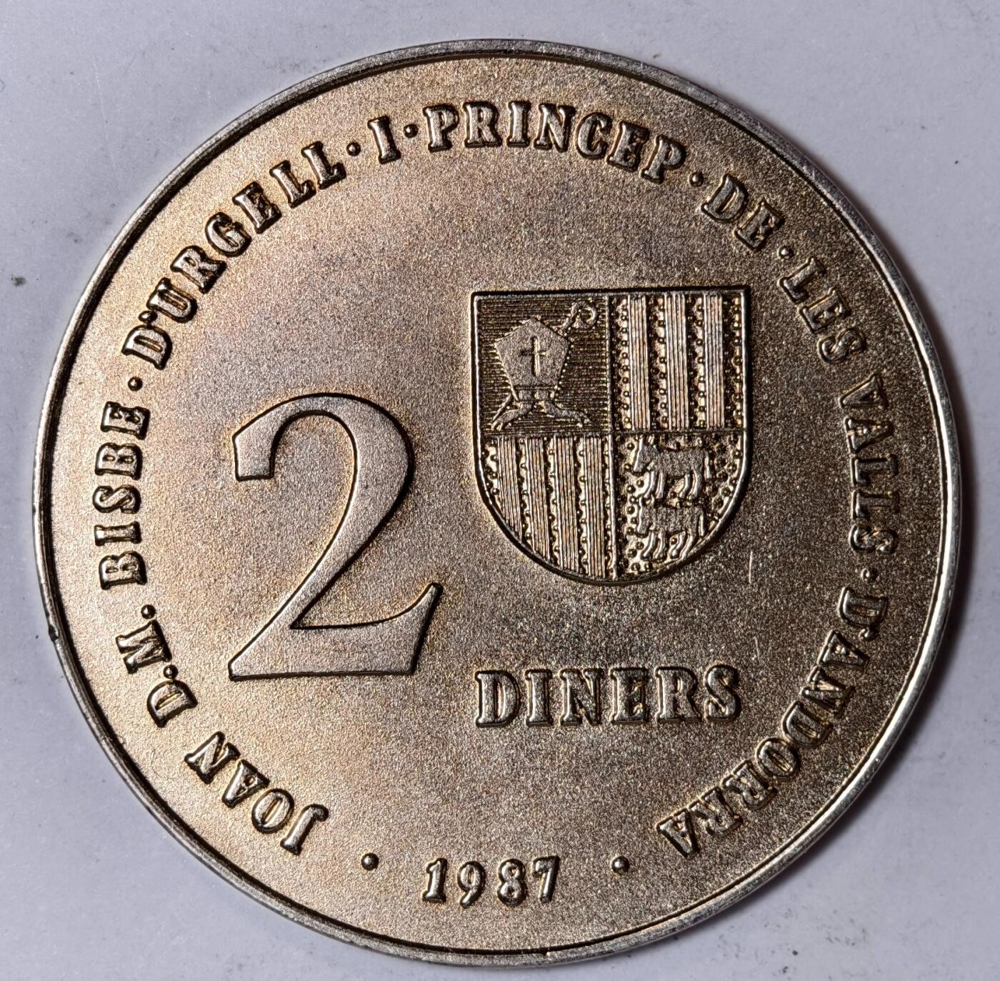 紫瑗钱币——第352期拍卖 安道尔 1987年 1992巴塞罗那奥运会 2第纳尔 镍币