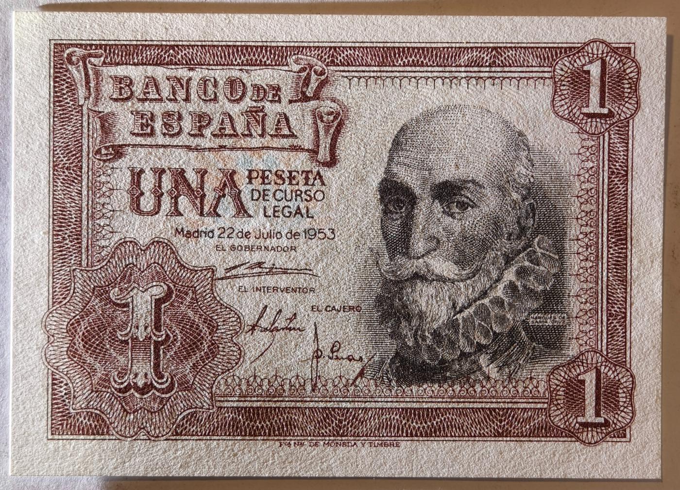 紫瑗钱币——第351期拍卖——纸币场 【A冠】西班牙 1953年 阿尔瓦罗 1比塞塔 UNC