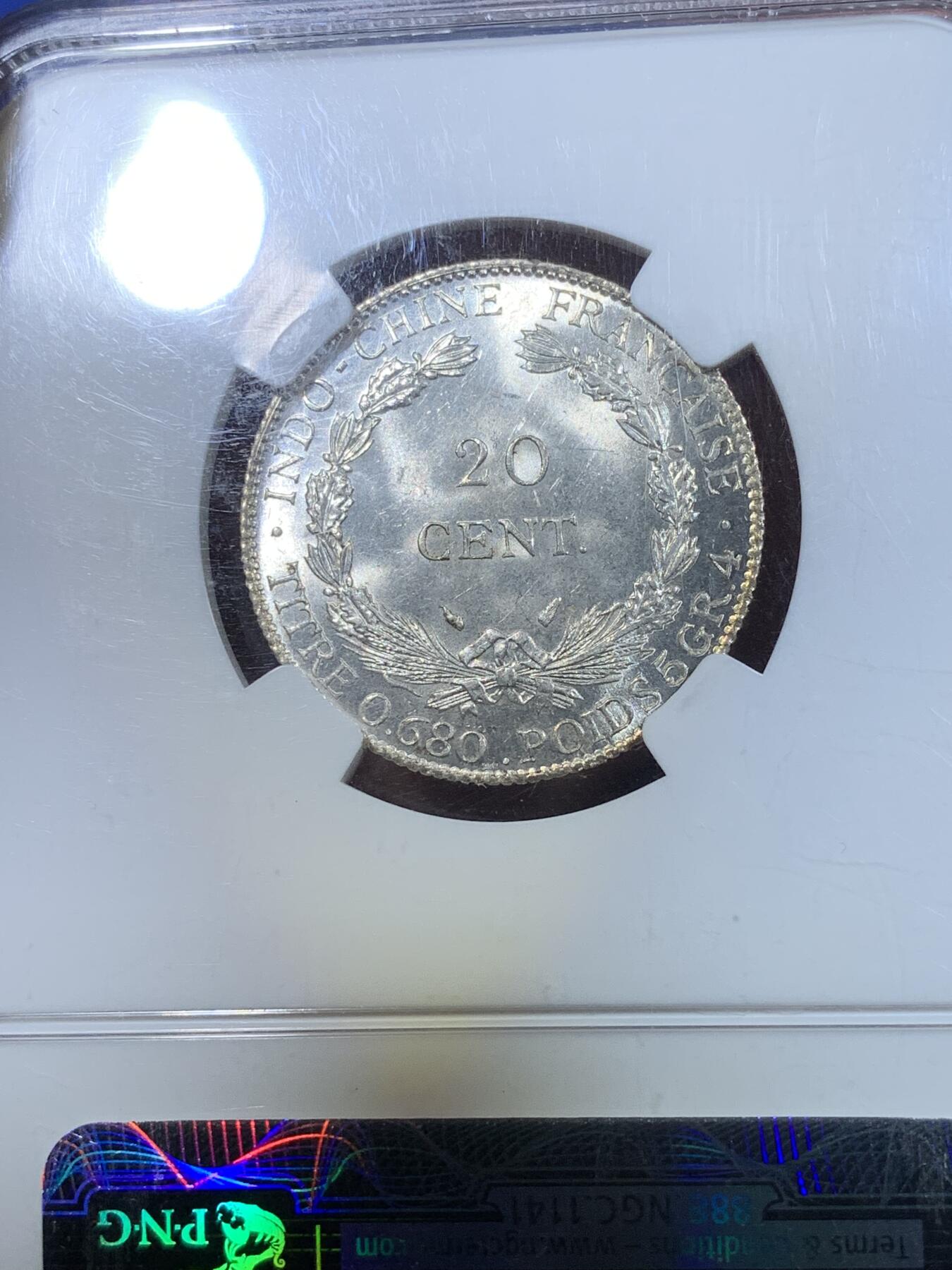 《竞宝斋》第269场- 周日，周一，周二  3场连拍 （全场包邮） NGC MS63 法属坐洋1937年二角 底板类精致