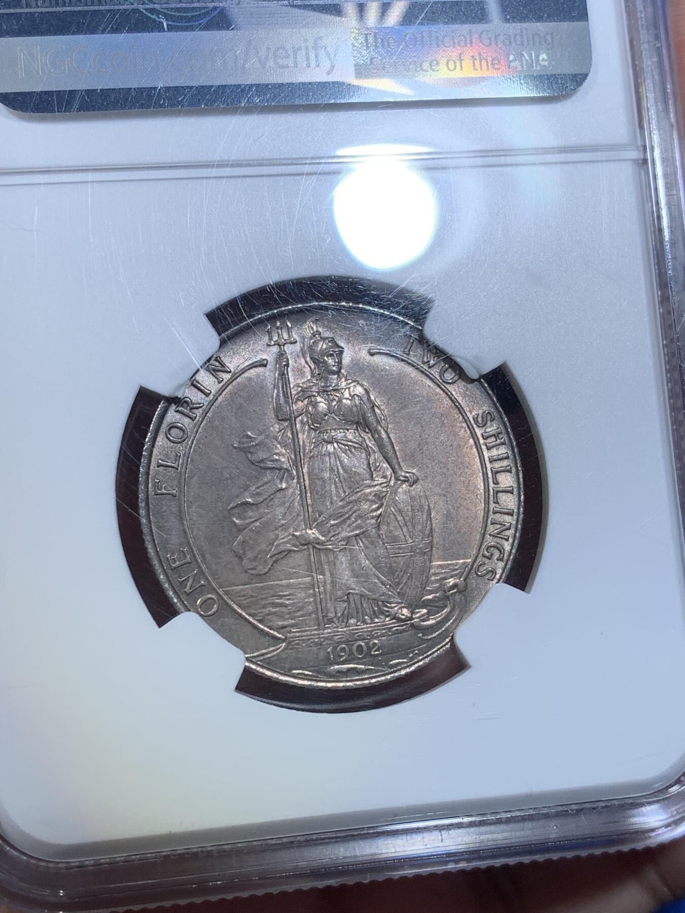 《竞宝斋》第269场- 周日，周一，周二  3场连拍 （全场包邮） NGC MS62 英国1902年爱德华七世海神1弗洛林银币