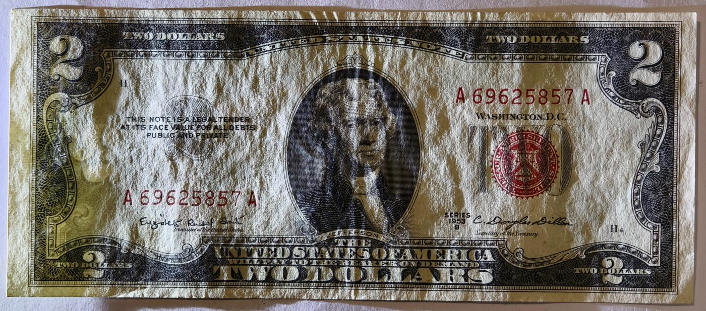 紫瑗钱币——第351期拍卖——纸币场 美国 1953年 B序列 托马斯·杰斐逊 2美元 红印 政府券 AU